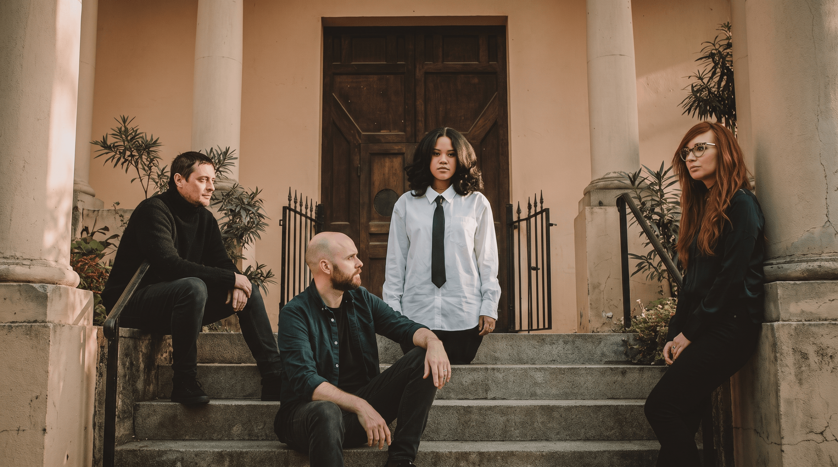 Group portrait of this week's artists: Haken, Baby Rose, Tori Amos, Black Grape
