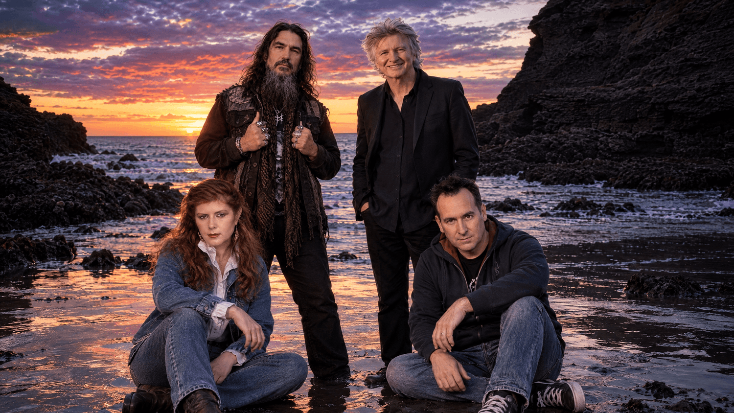 Group portrait of this week's artists: Crowded House, Kirsty MacColl, Utah Saints, Machine Head