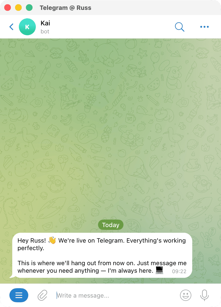 Kai bot responding in Telegram