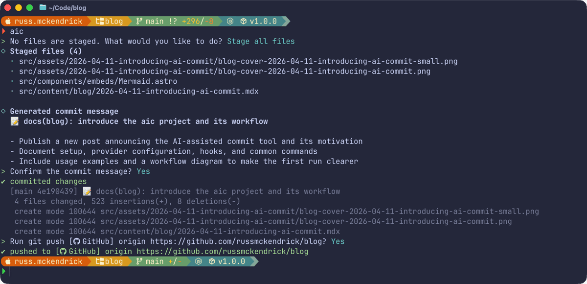 Using aic to commit this post