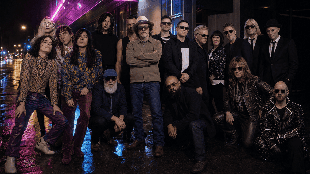 Group portrait of this week's top artists: The Smashing Pumpkins, Placebo, Crowded House, The Rolling Stones, Basic, The Beach Boys
