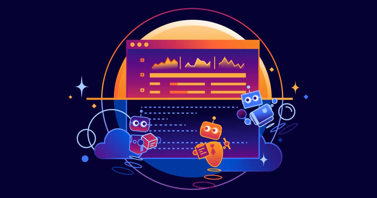 Anthropomorphic AI agents looking at an optimized version of a website